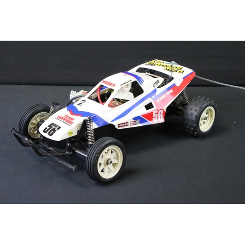 348 - Tamiya Grasshopper II radio control car with Acoms remote, instructions and accessories, in a good u... 