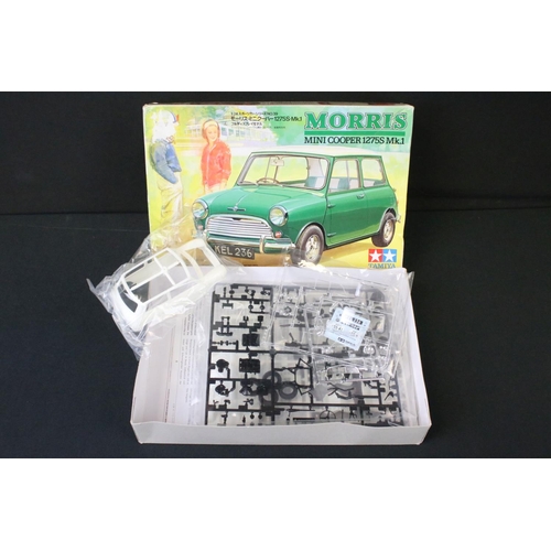 351 - Seven Boxed Tamiya plastic model kids to include , 24039 1:24 Morris Mini Cooper 1275S Mk1, 2448 1:2... 