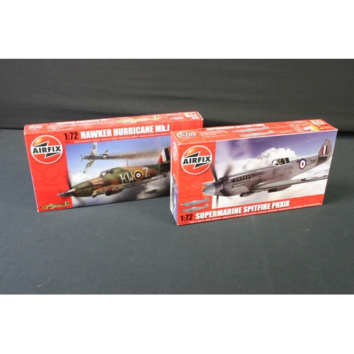 355 - 18 Boxed 1:72 scale Airfix plastic model kits, featuring A02021 Vought Kingfisher, A02341 Sherman Fi... 