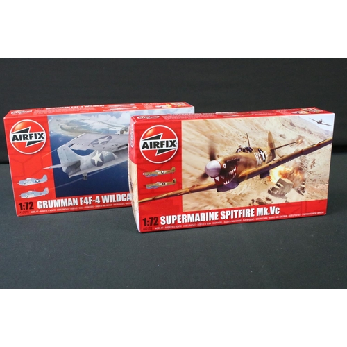 355 - 18 Boxed 1:72 scale Airfix plastic model kits, featuring A02021 Vought Kingfisher, A02341 Sherman Fi... 