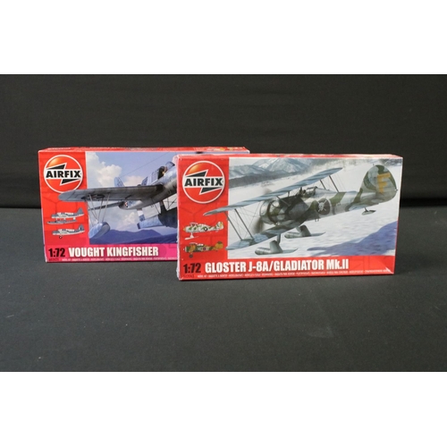 355 - 18 Boxed 1:72 scale Airfix plastic model kits, featuring A02021 Vought Kingfisher, A02341 Sherman Fi... 