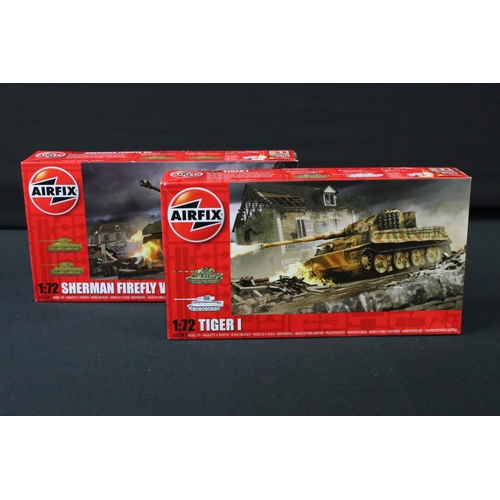 355 - 18 Boxed 1:72 scale Airfix plastic model kits, featuring A02021 Vought Kingfisher, A02341 Sherman Fi... 