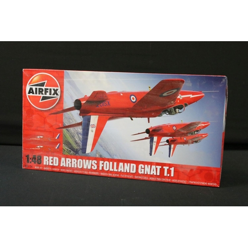 356 - 15 Boxed 1:48 scale Airfix plastic model kit military aircraft to include A50159 RAF Red Arrows Gnat... 