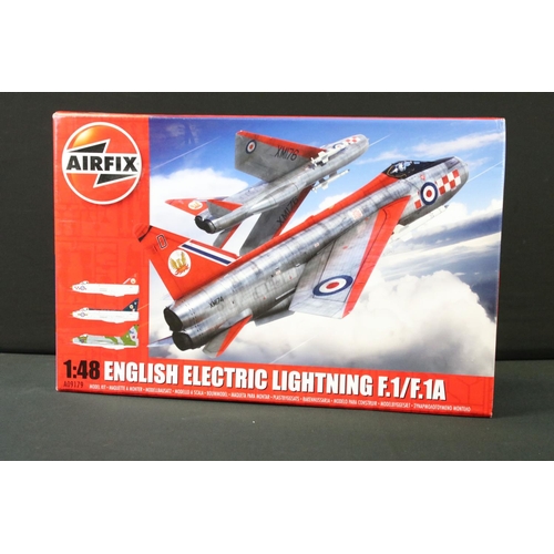 376 - Eight Boxed 1:48 scale Airfix plastic model kit military aircraft to include A09179 English Electric... 