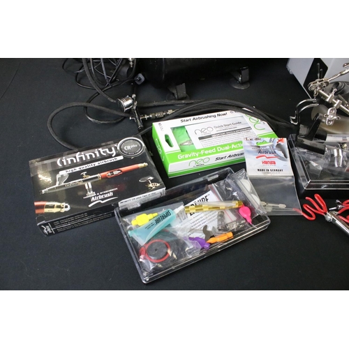 378 - Quantity of modelling airbrushes & tools to include Floureon airbrush spray booth kit (model no. HS-... 