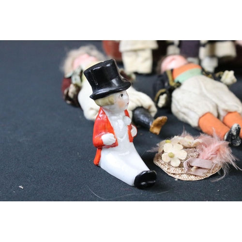 452 - 14 Miniature bisque headed / ceramic dolls & figures, featuring articulated, German and pin cushion ... 