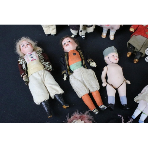 452 - 14 Miniature bisque headed / ceramic dolls & figures, featuring articulated, German and pin cushion ... 