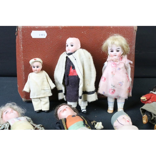 452 - 14 Miniature bisque headed / ceramic dolls & figures, featuring articulated, German and pin cushion ... 