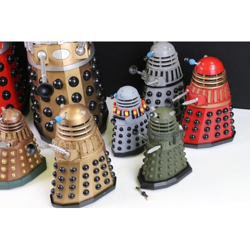 255 - 13 Product Enterprise Doctor Who plastic dalek models, various colours and sizes, all variants