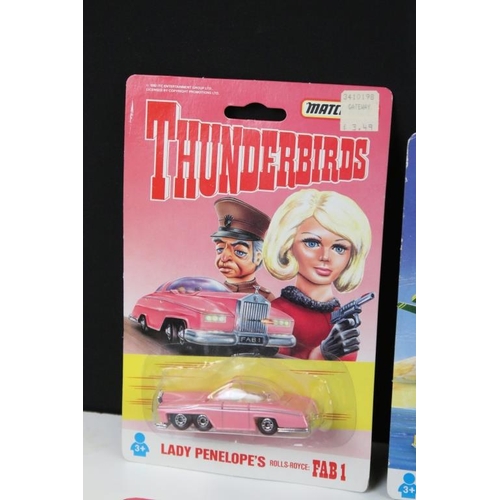 258 - Five carded Matchbox Thunderbirds diecast models to include Thunderbird 2 - Virgil Tracy - with Thun... 