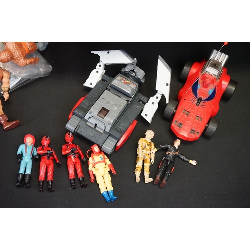 1502 - Large quantity of circa 1970-1990s action figures, vehicles and accessories to include A Team, Karat... 