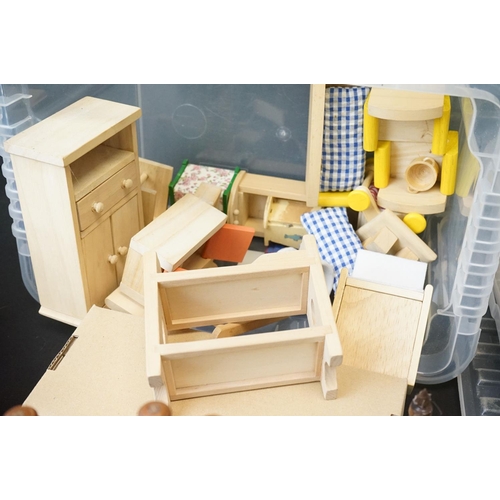 435 - Quantity of contemporary wooden dolls house furniture plus plastic American dolls house furniture an... 