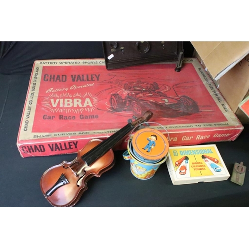 244 - Group of vintage toys and games to include Chad Valley globe, Chad Valley Noddy Quoits, Bakelite bag... 