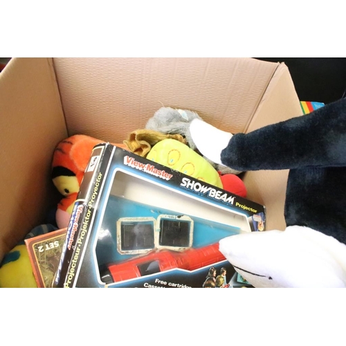 248 - Quantity of toys, games and soft toys to include boxed View Master Show Beam, Ideal Buckaroo, Axecut... 