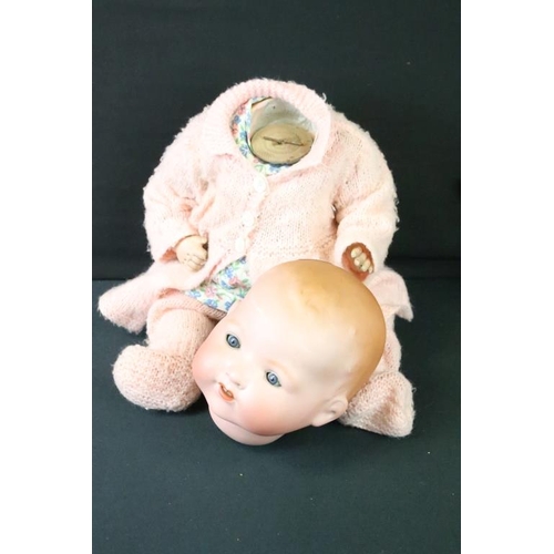 446 - Early 20th C Armand Marseille bisque headed baby doll with blue glass eyes, teeth, marked to neck AM... 