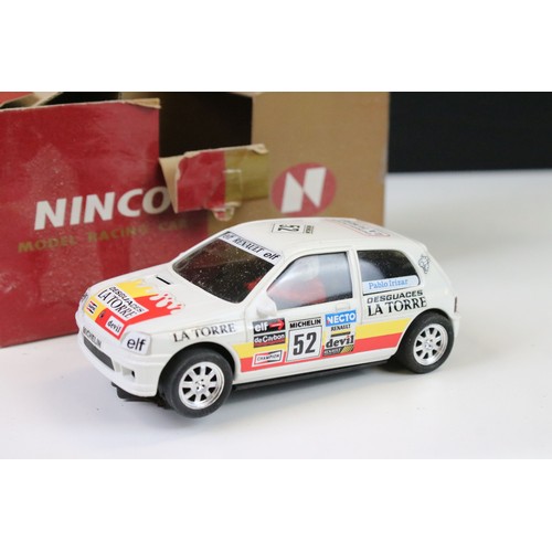 294 - Nine cased / boxed Ninco slot cars to include, 50101 Renault Clio 16V, 50102 Renault Clio 16V, 50104... 