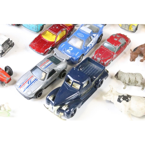 1264A - Around 65 mid 20th C onwards play worn diecast models to include Triang Spot-On, Matchbox, Lone Star... 