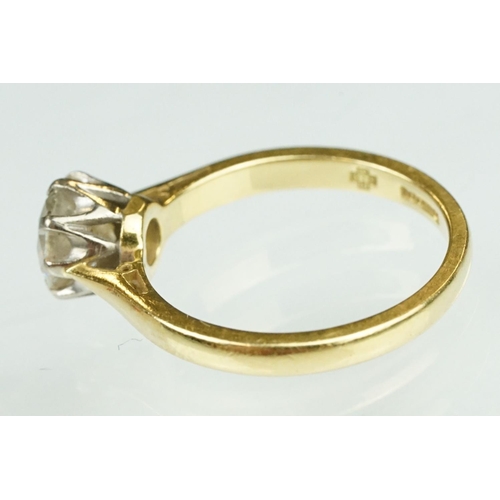 12 - Diamond solitaire 18ct yellow gold ring, the round brilliant cut diamond weighing approx 1.0 carat, ... 