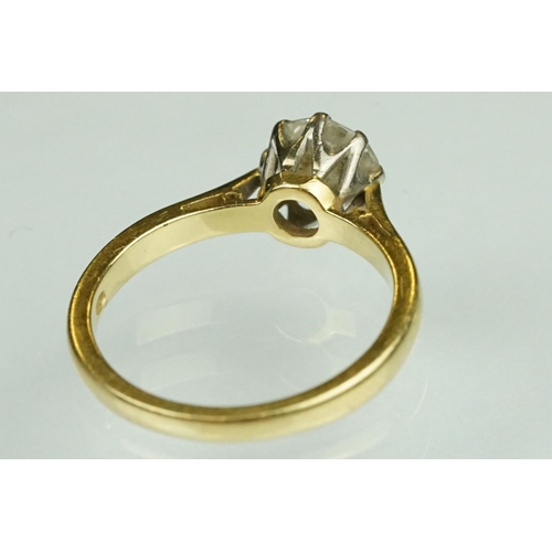 12 - Diamond solitaire 18ct yellow gold ring, the round brilliant cut diamond weighing approx 1.0 carat, ... 