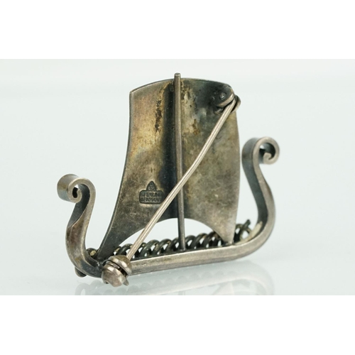 126 - Anton Michelsen Danish silver brooch modelled as a Viking ship, hallmarks verso, length approx 3.5cm