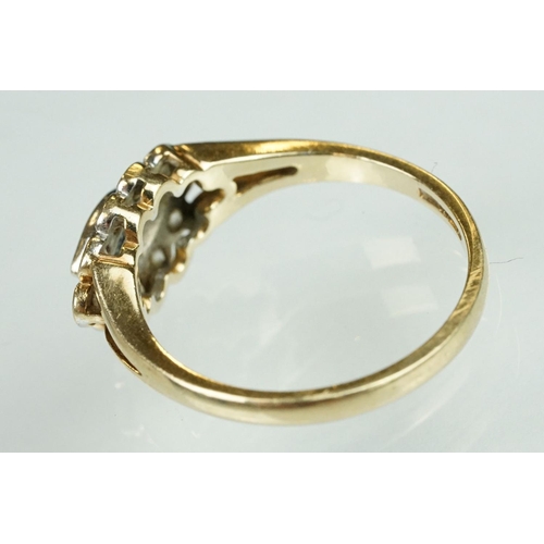 131 - Paste and marcasite 9ct yellow gold and silver cluster ring, size N; a paste 9ct yellow gold and whi... 