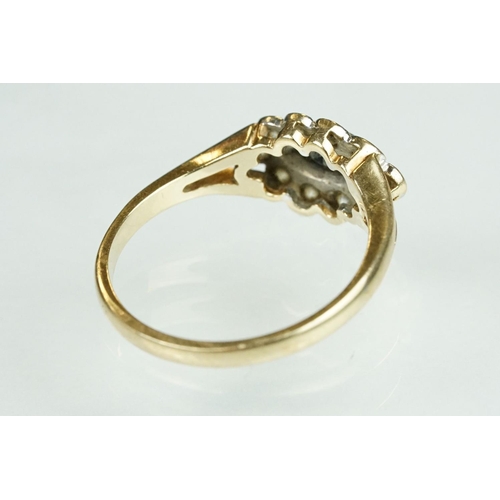 131 - Paste and marcasite 9ct yellow gold and silver cluster ring, size N; a paste 9ct yellow gold and whi... 