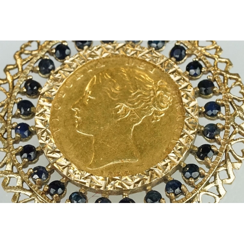 14 - Victoria full sovereign coin pendant necklace, the full sovereign coin dated 1855, shield back, 9ct ... 