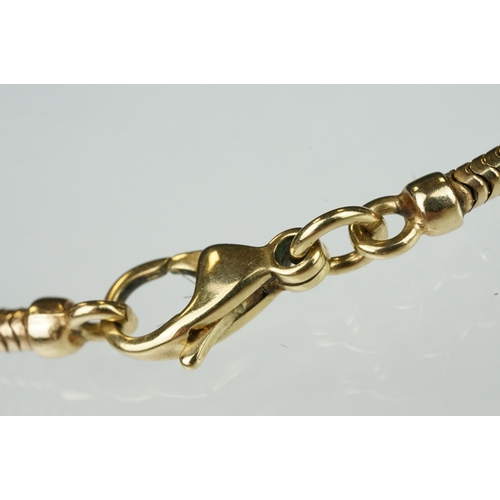 141 - 9ct gold hallmarked snake chain necklace with a lobster clasp. hallmarked Birmingham. Measures 20.5 ... 