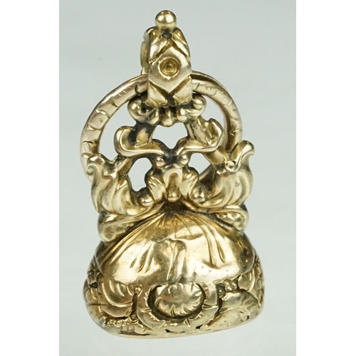 15 - 19th century citrine yellow metal fob seal, the intaglio citrine seal depicting a sunflower and the ... 