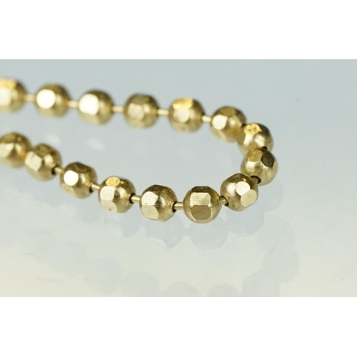 170 - 9ct gold fine faceted bead link necklace, bolt ring clasp, length approx 41cm