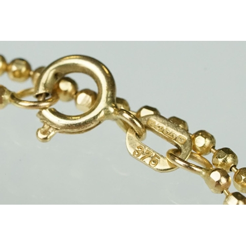 170 - 9ct gold fine faceted bead link necklace, bolt ring clasp, length approx 41cm