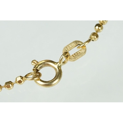 170 - 9ct gold fine faceted bead link necklace, bolt ring clasp, length approx 41cm