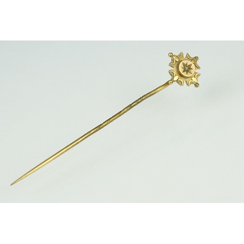 171 - Collection of gold and yellow metal jewellery, comprising a 19th century yellow metal stick pin, the... 