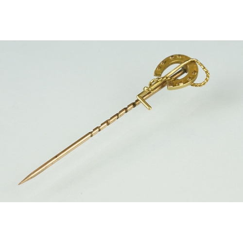 171 - Collection of gold and yellow metal jewellery, comprising a 19th century yellow metal stick pin, the... 