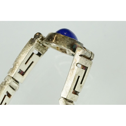 172 - Silver jewellery to include a lapis lazuli Greek key design silver bracelet; a silver Greek key desi... 