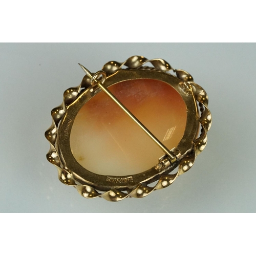 179 - Shell cameo 9ct yellow gold brooch depicting the The Graces; a 19th century shell cameo yellow metal... 