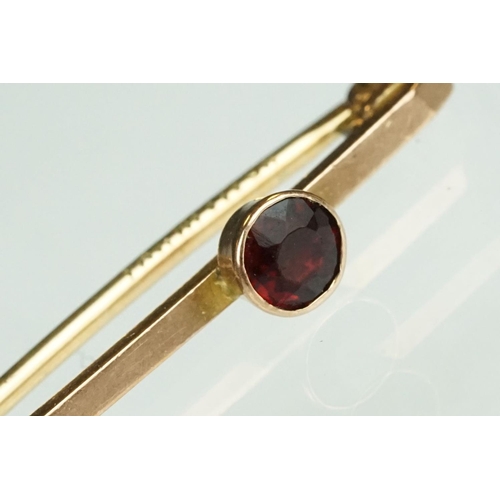 193 - Early 20th century garnet 9ct rose gold bar brooch together with an early 20th century garnet and se... 