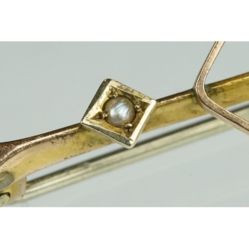 193 - Early 20th century garnet 9ct rose gold bar brooch together with an early 20th century garnet and se... 