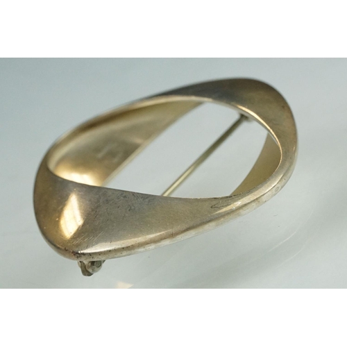 25 - Silver Georg Jensen Brooch, designed by Henning Koppelof of folded square form, numbered '368'. Sign... 