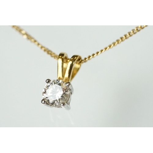 51 - Diamond solitaire 18ct yellow gold pendant necklace, the round brilliant cut diamond weighing approx... 