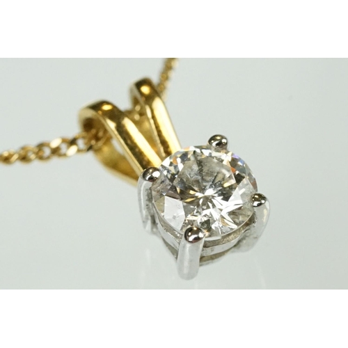 51 - Diamond solitaire 18ct yellow gold pendant necklace, the round brilliant cut diamond weighing approx... 