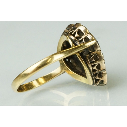 6 - 18th century diamond cluster ring head with later 18ct yellow gold ring shank; rose cut pear shaped ... 