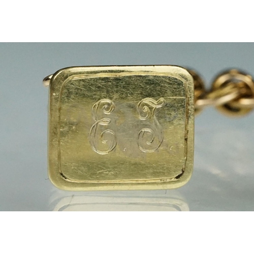 66 - 15ct yellow gold Albertina, 15ct gold dog clip, 15ct gold fob with engraved initials, total length a... 