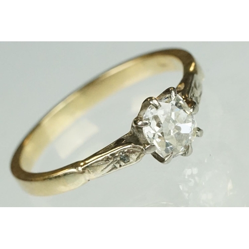 69 - Diamond solitaire 9ct yellow gold ring, the old cut diamond weighing approx 0.50, assessed clarity V... 