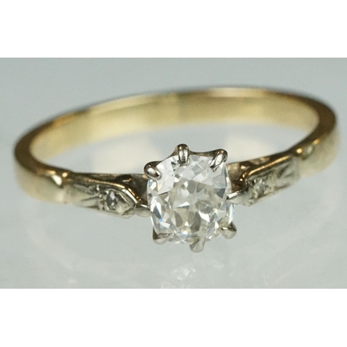 69 - Diamond solitaire 9ct yellow gold ring, the old cut diamond weighing approx 0.50, assessed clarity V... 