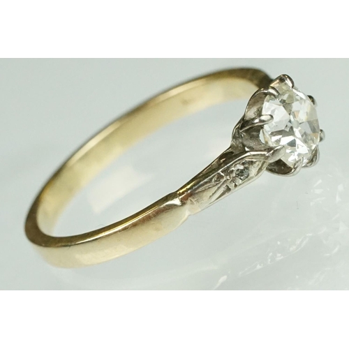 69 - Diamond solitaire 9ct yellow gold ring, the old cut diamond weighing approx 0.50, assessed clarity V... 