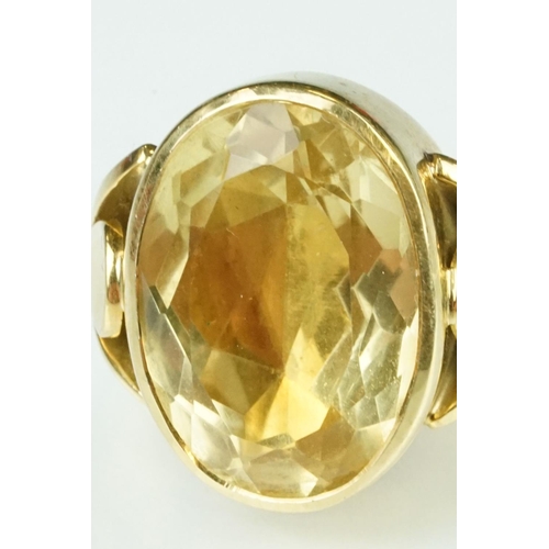 7 - Citrine 18ct yellow gold ring, the oval cut citrine measuring approx 17.5mm x 12.5mm, rubover set, c... 