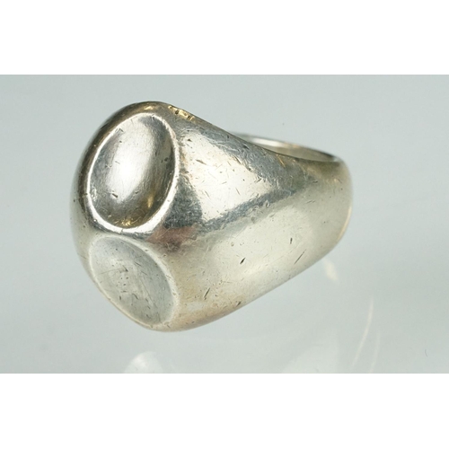 73 - Hans Hansen Danish silver ring, two concave indentations to the head, tapered shoulders, ring size N... 