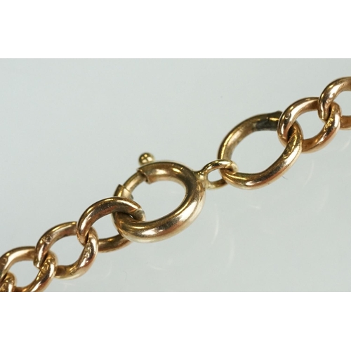 74 - Early 20th century 9ct rose gold curb link bracelet, bolt ring clasp, each link hallmarked, length a... 