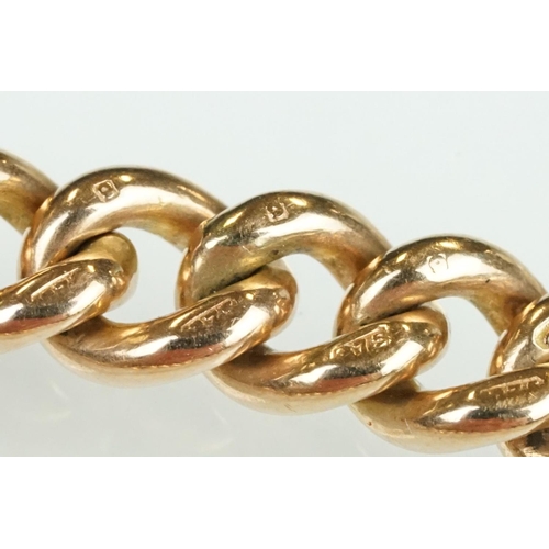 74 - Early 20th century 9ct rose gold curb link bracelet, bolt ring clasp, each link hallmarked, length a... 